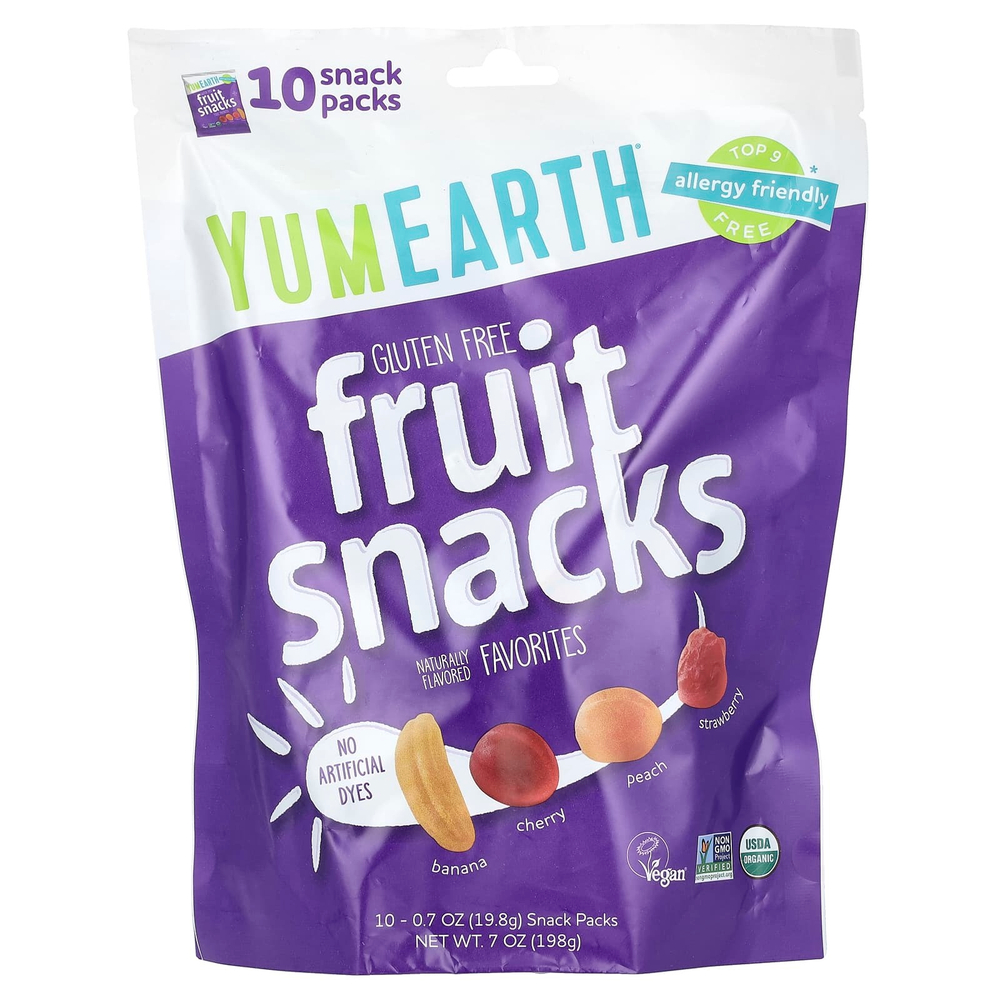 YumEarth, органические фруктовые снеки, ассорти любимых вкусов, 10 упаковок по 19,8 г (0,7 унции)