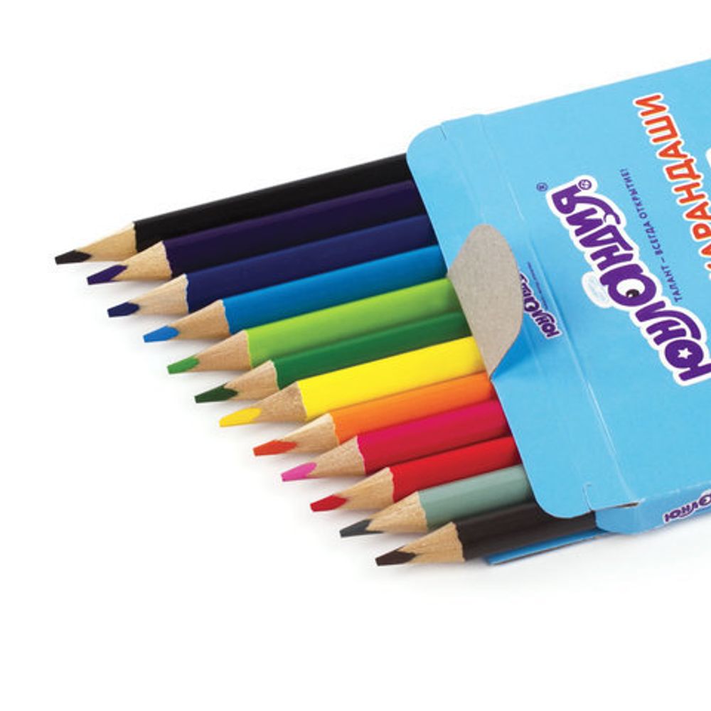 Карандаши цветные ЮНЛАНДИЯ "ЮНЛАНДИК БЫСТРЕЕ ВСЕХ", 12 цветов, трехгранные заточенные, 181388