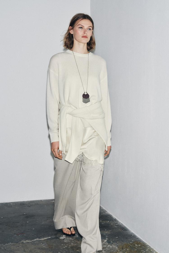 ZARA ДЖЕМПЕР ИЗ 100% КАШЕМИРА С ДЛИННЫМИ РУКАВАМИ, ЭКРЮ