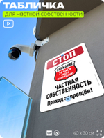 Табличка для частной территории "Стоп, частная собственность", на дом, для участка, организаций, предупреждающая, 40х30 см, Silver Plane x Айдентика Технолоджи