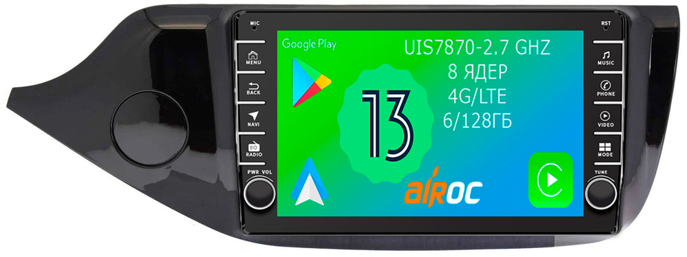 Магнитола для KIA Ceed 2 (JD) 2012-2018 (рамка глянцевая) - Airoc AB-2328 на Android 13, TS20, 12/512Гб, SIM-слот