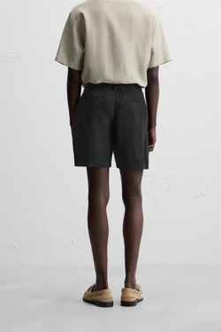 ZARA ШОРТЫ ИЗ ХЛОПКА И ЛЬНА, ЧЕРНЫЙ