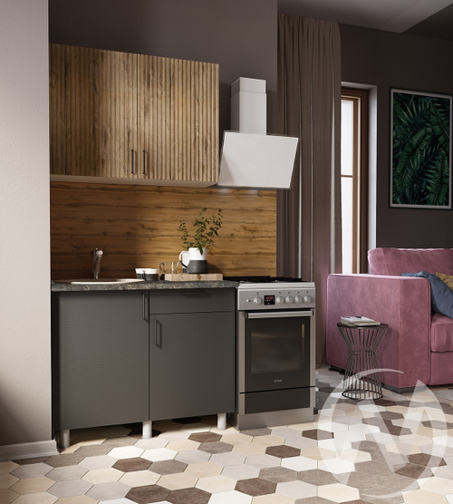 Кухня Грейс 1.0м (корпус белый/дуб канадский; карбон вулкан) 38мм королевский опал