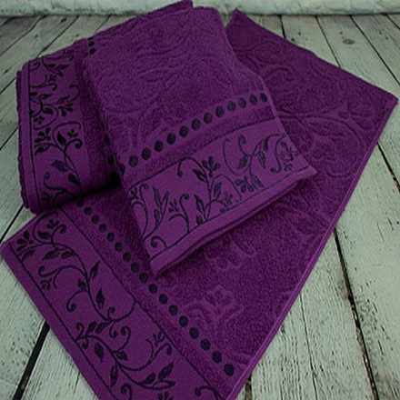 Набор из 3-х полотенец жаккардовых "П37. ФИОЛЕТОВЫЙ", 100% хлопок, Россия .