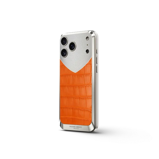 Чехол для iPhone 17 на магните - Натуральная кожа Аллигатора - Оранжевый