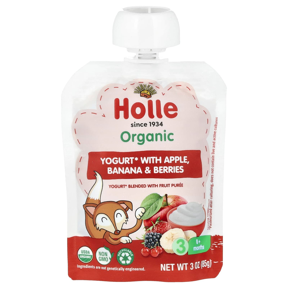 Holle, Органический йогурт с яблоком, бананом и ягодами, для детей старше 8 месяцев, 85 г (3 унции)
