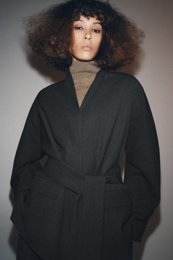 ZARA БЛЕЙЗЕР-КИМОНО ИЗ СМЕСОВОЙ ШЕРСТИ — ZW COLLECTION, ТЕМНО-СЕРЫЙ