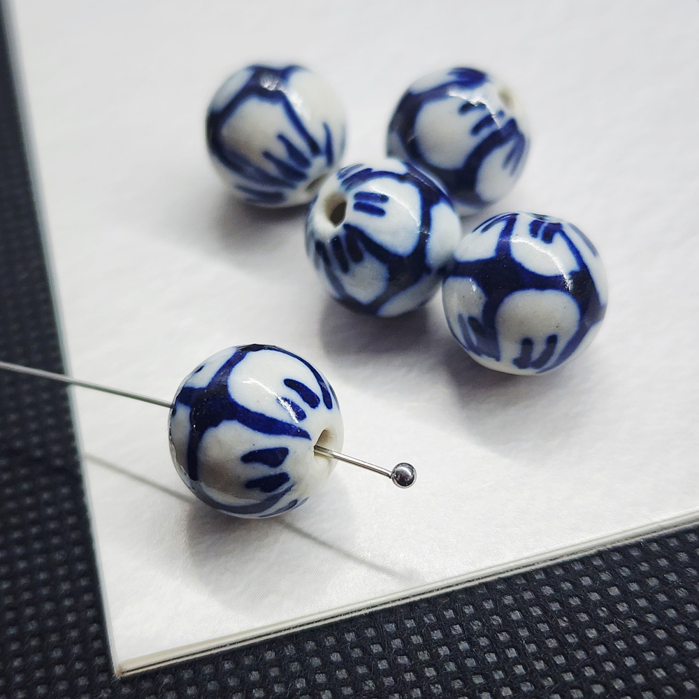 Бусины Гжель, керамические, синие голубые, р-р 12мм, штучно