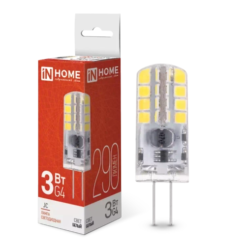 Лампа светодиодная LED-JC 3Вт 12В G4 4000К БЕЛЫЙ 290Лм IN HOME