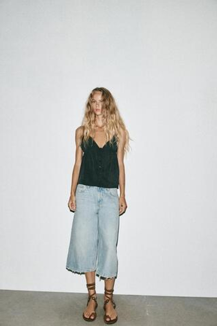 ZARA ТОП ИЗ СТРУЯЩЕЙСЯ ТКАНИ НА БРЕТЕЛЯХ, ЧЕРНЫЙ
