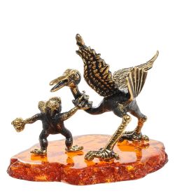 Народные промыслы AM-1972 Фигурка «Аист неудачный обед» (латунь, янтарь)