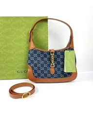 Маленькая сумка-хобо Gucci Jackie 1961 коричневый/синий