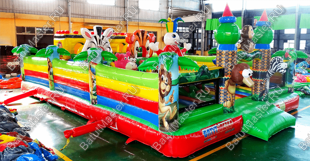Коммерческий надувной батут "Зверята на радуге" 10*7*2.8 м