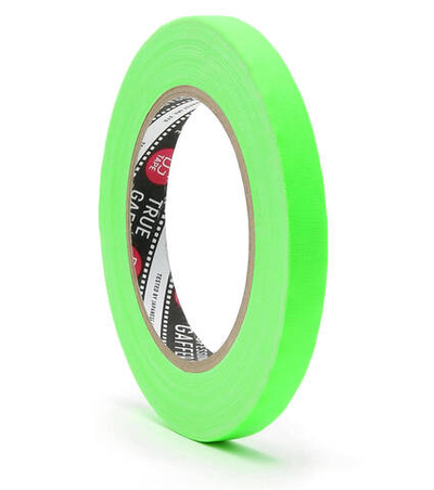 Профессиональный тейп 120mesh @trueGAFF 12мм/25м - Ярко Зеленый (Светится в ультрафиолете) на тканевой основе для киносъемок и сцен тип Gaffer Pro tape