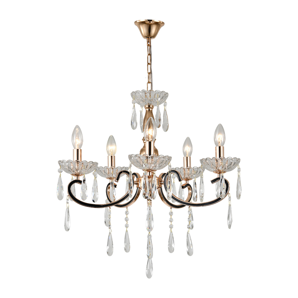 Люстра подвесная 5x40Вт E14, металл/хрусталь, золото/прозрачный