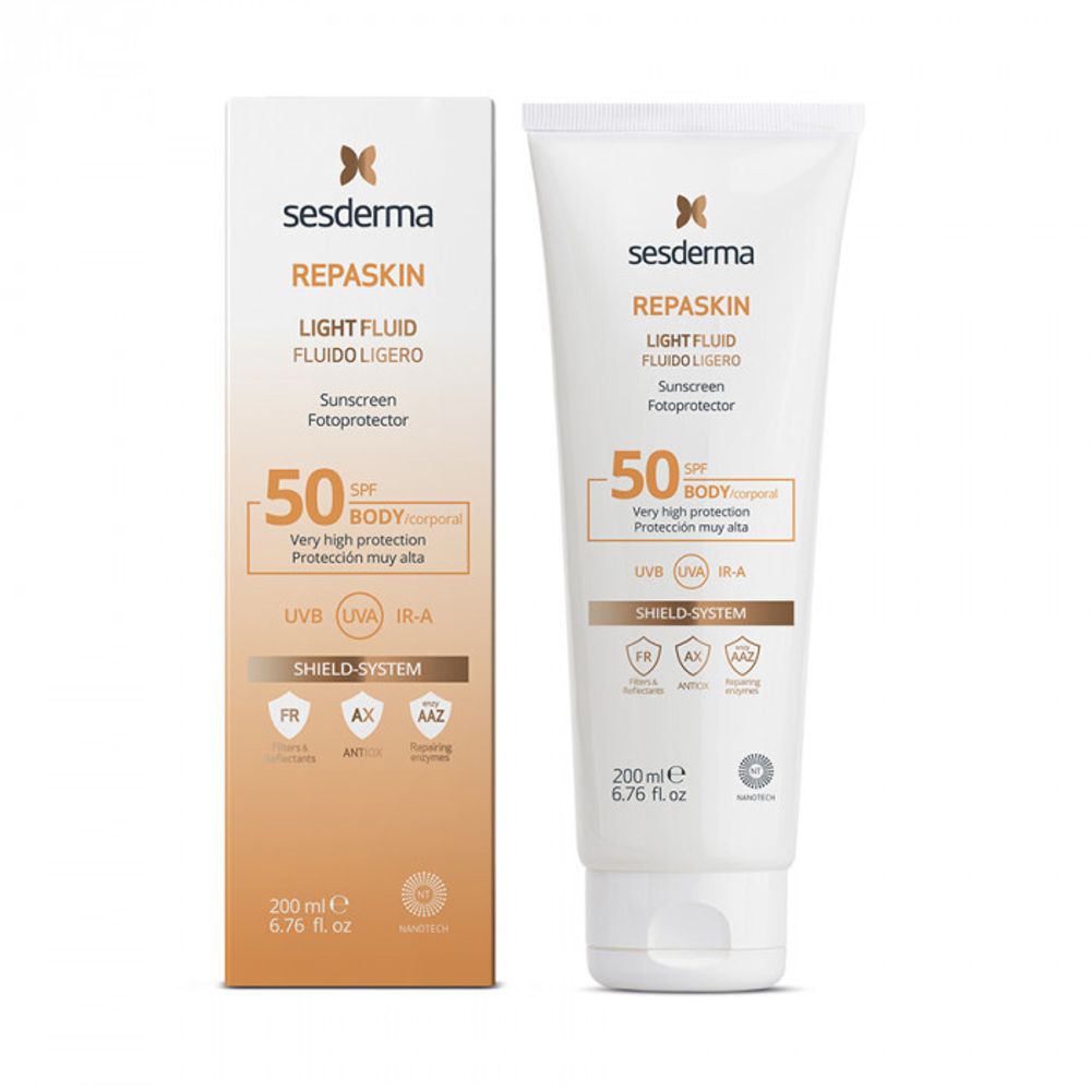 REPASKIN LIGHT FLUID Body sunscreen SPF50 – Флюид нежный солнцезащитный  для тела СЗФ 50, 200 мл