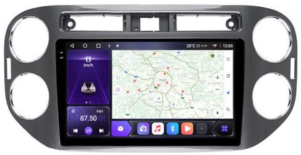 Магнитола для Volkswagen Tiguan 2011-2017 (рамка серая) - Carmedia OL-9908-2 QLed+2K, Android 12, TS10,  CarPlay, 4G SIM-слот