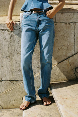 ZARA ДЖИНСЫ Z1975 '90S STRAIGHT В СТИЛЕ 90-Х С ВЫСОКОЙ ПОСАДКОЙ И РЕМНЕМ, ВЫЦВЕТШИЙ СИНИЙ