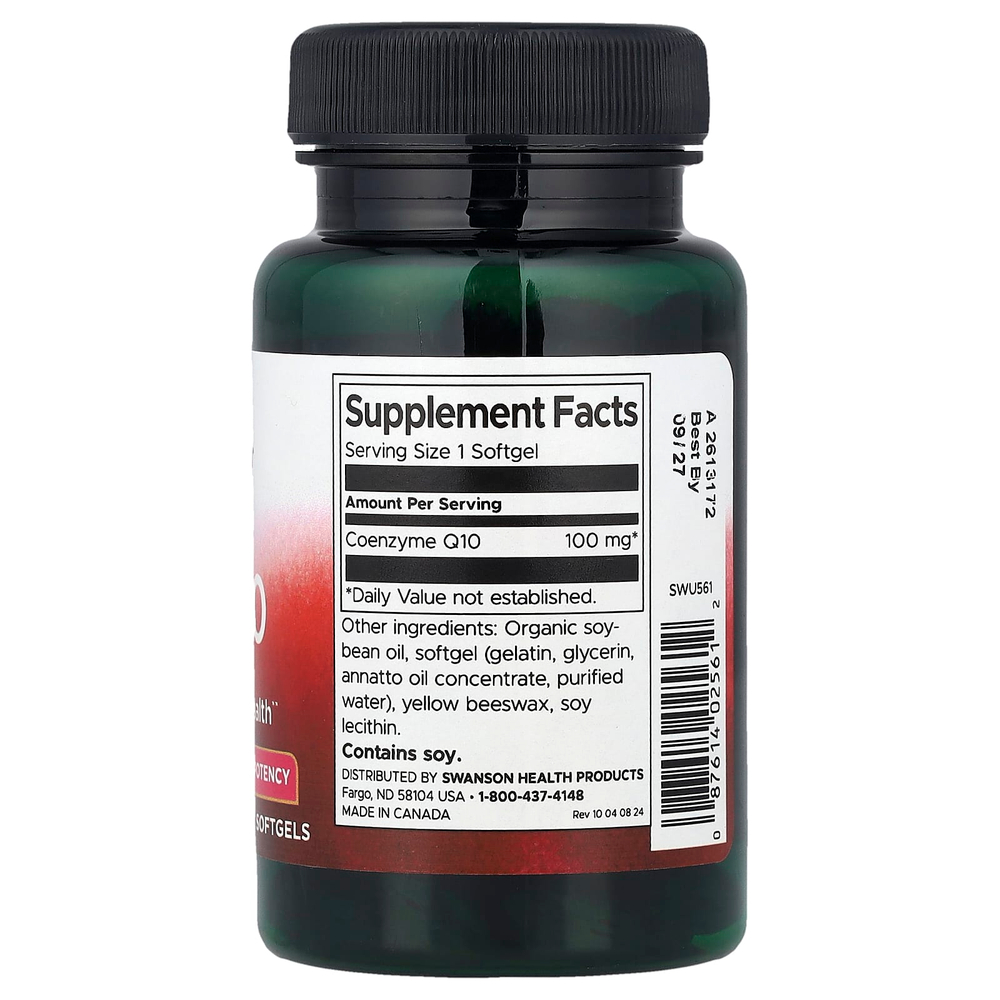 Swanson, коэнзим Q10, высокая эффективность, 100 мг, 100 капсул