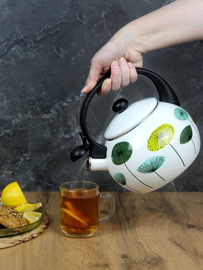 Чайник 2,2 л. эмалированный со свистком Kamille KM 1031 с черной бакелитовой ручкой