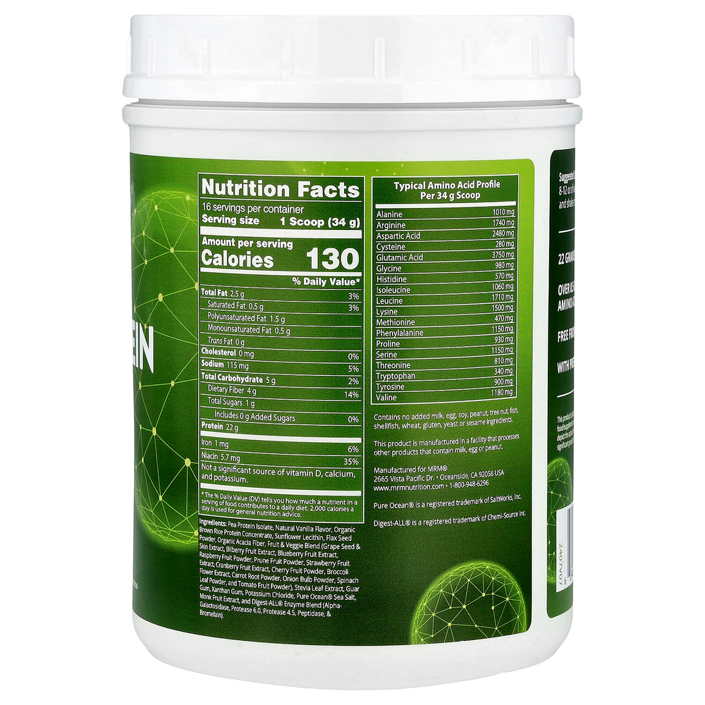 MRM Nutrition, растительный протеин с суперфудами, со вкусом ванили, 570 г (1,26 фунта)