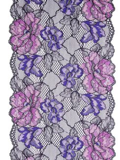 303 Кружево эластичное 19,5 см, Италия, черный/лиловый/фиолет