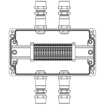 Взрывозащищенная клеммная коробка из полиэстера TBE-P-04-(16xCBC.4)-2xKA2MHK(A)-2xKA2MHK(C)1Ex e IIC Т5 Gb / Ex tb IIIC T95°C Db IP66/КЗ