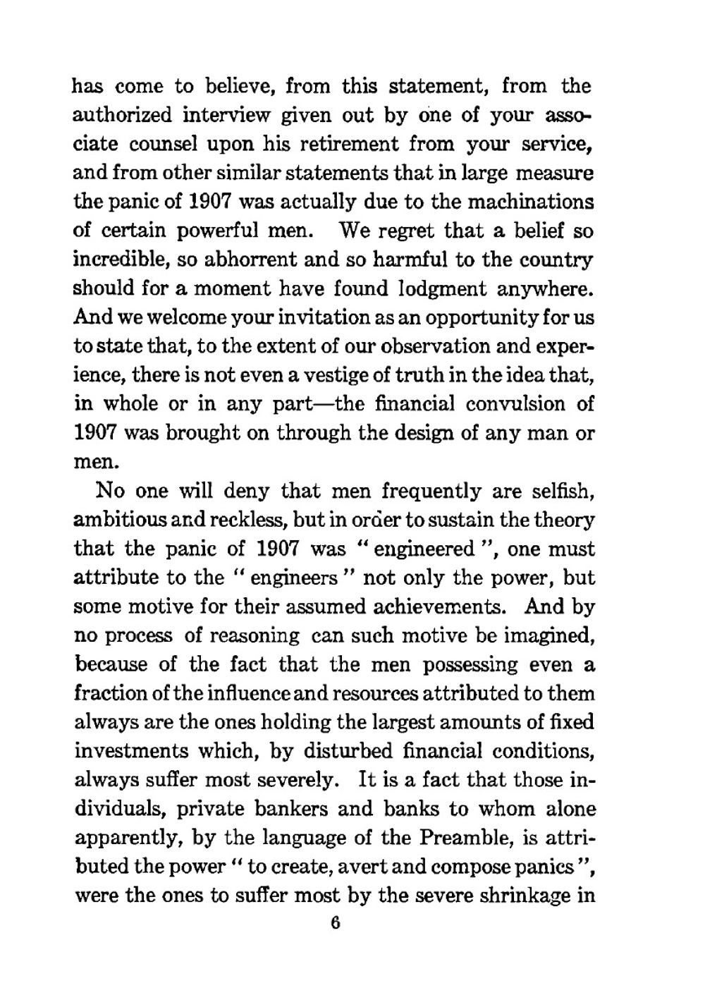 Letter from Messrs. J.P. Morgan & co., in response to the invitation of the sub-committee (Hon. A.P. Pujo, chairman) of the Committee on banking and currency of the House of representatives | JP Morgan & Co