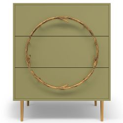 Комод Арт Колор matte Стайл Голд с 3 ящиками Зеленая олива матовая