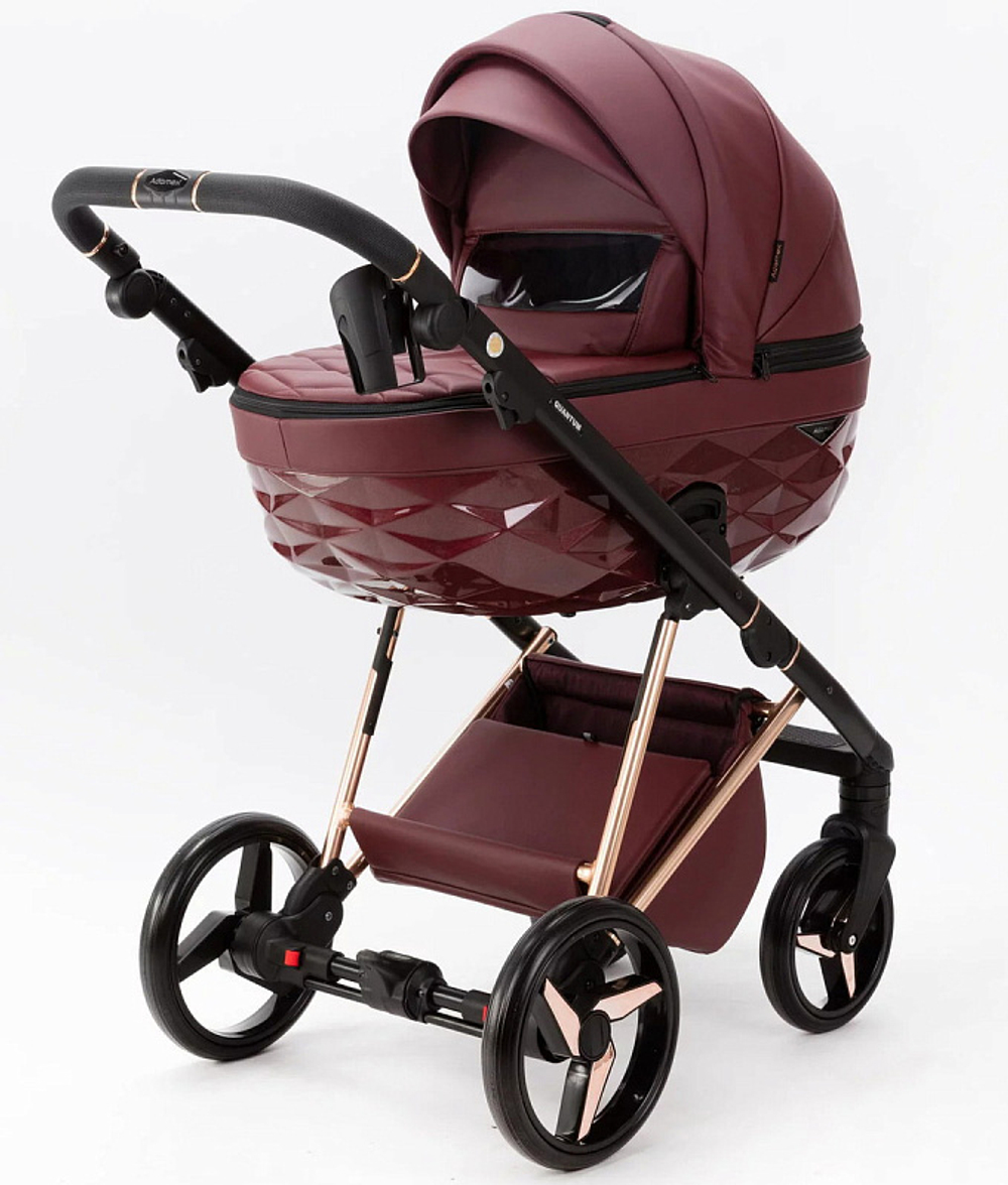 Детская коляска Adamex Quantum Superstar Deluxe 2 в 1 Q-STAR141-K (БОРДОВ.КОЖА+БОРДОВ.ДНО+РОЗОВ.ЗОЛОТО.РАМА)