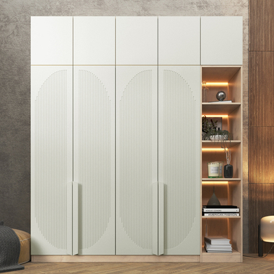 Шкаф Агератум МДФ четырехсекционный с антресолью и стеллажом Лайн керамика (0,27) А10032 матовая - Дуб Сонома 3025  240*50*240