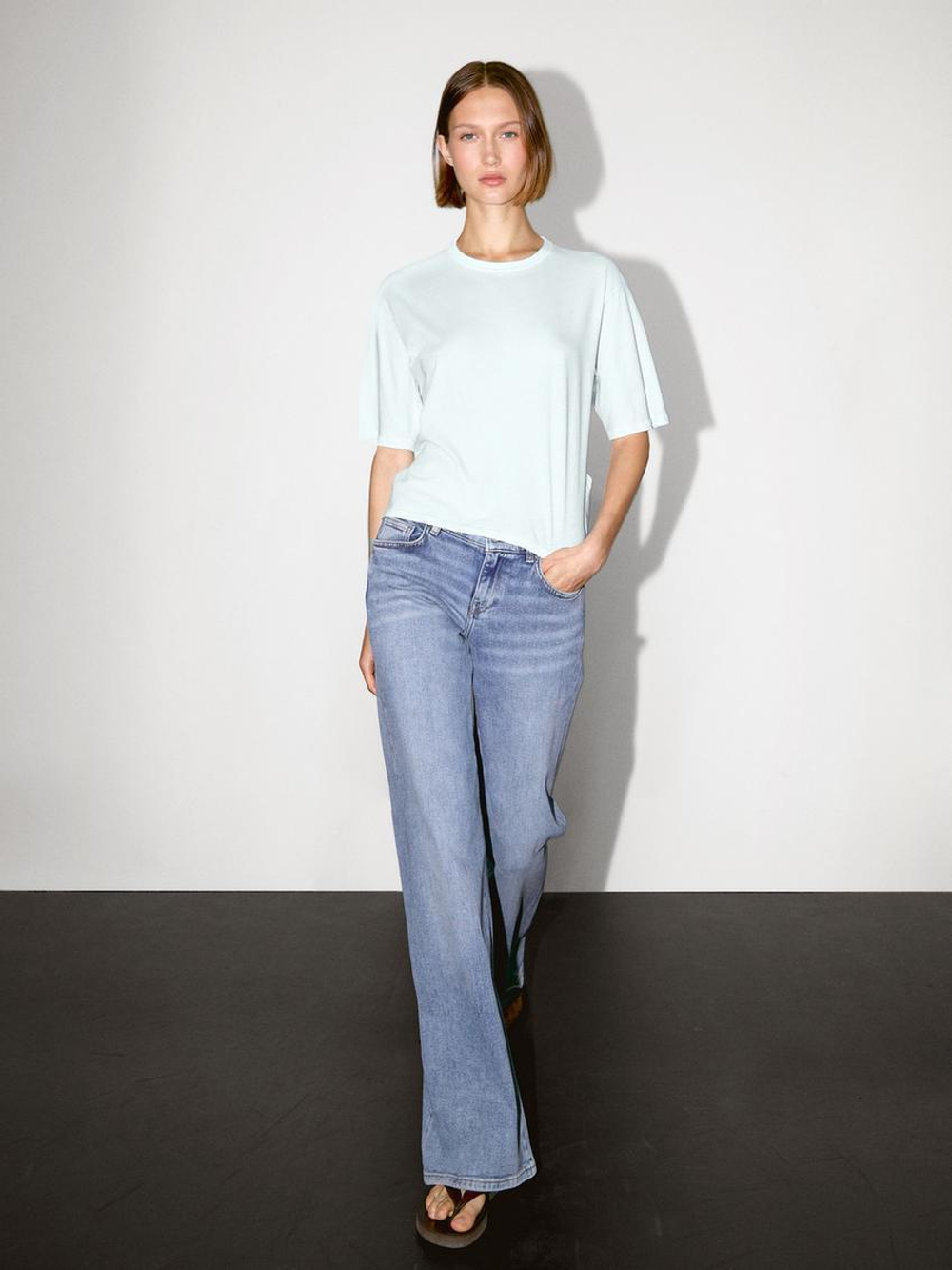 Massimo Dutti Футболка из 100% хлопка с коротким рукавом, небесно-голубой