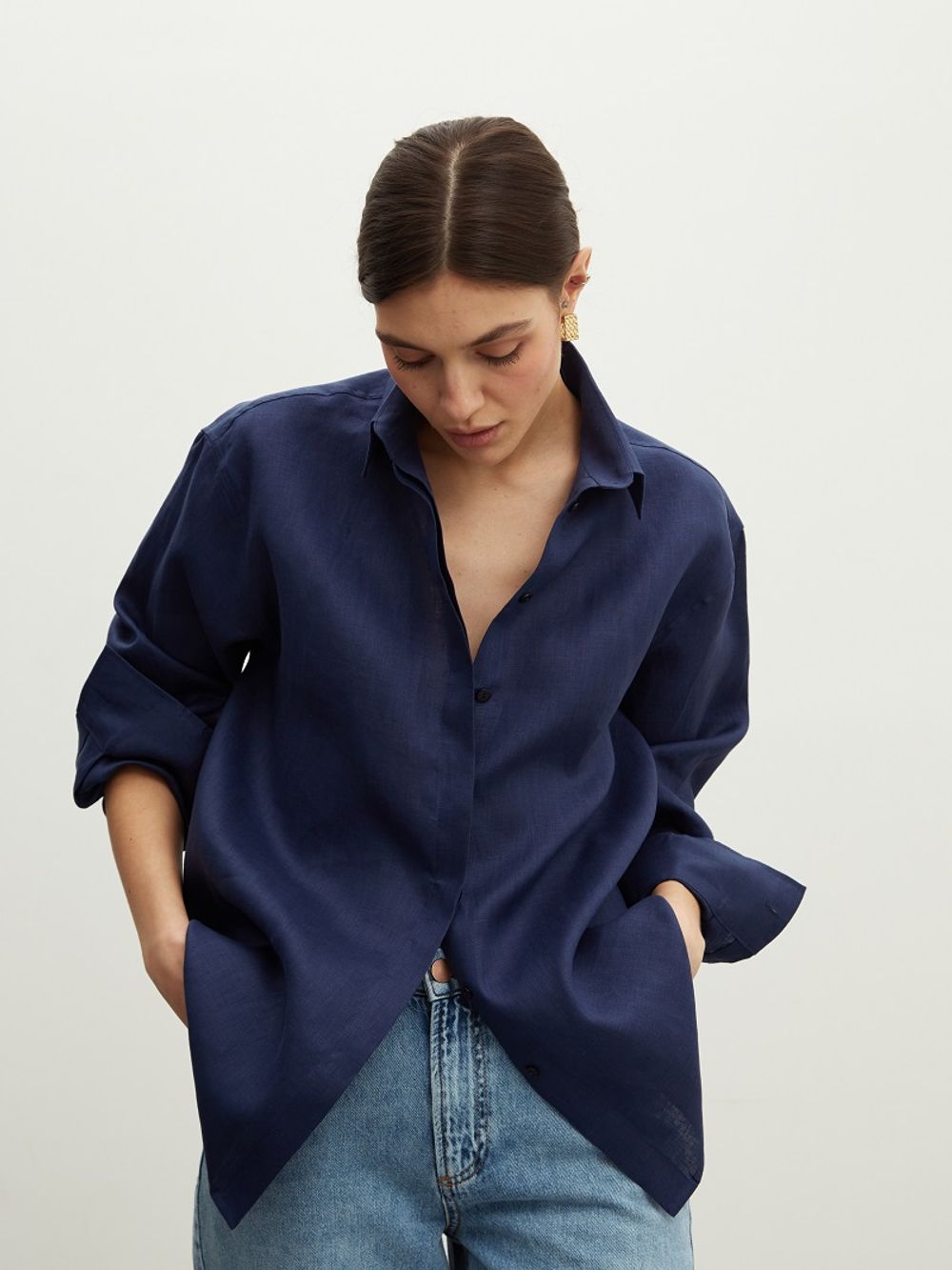 Рубашка Хельсинки чернильно-синий лен