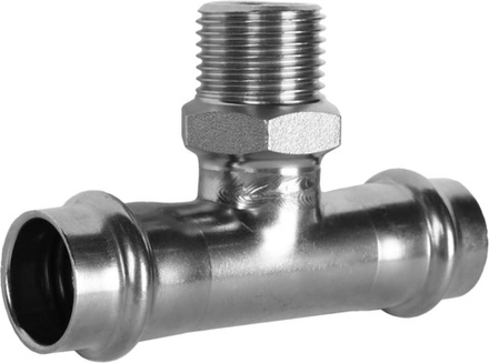 Пресс-тройник из нержавеющей стали с переходом на наружную резьбу 22х3/4"х22