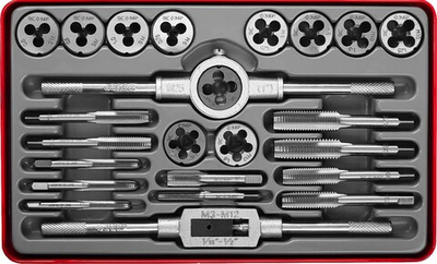 ЗУБР 24 предм., сталь 9ХС, набор метчиков и плашек (28116-H24)
