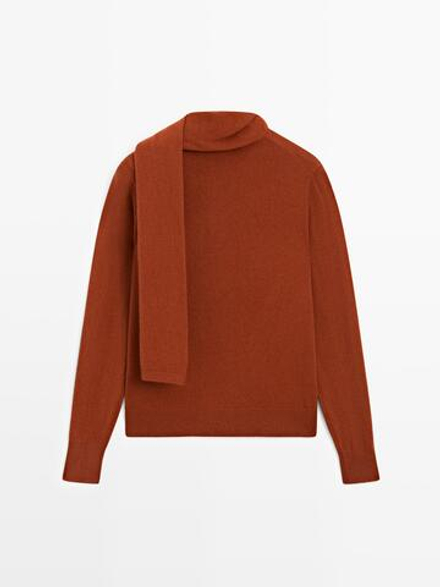 Massimo Dutti Свитер из смесовой шерсти с платком, терракотовый