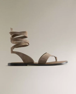 ZARA HOME КОЖАНЫЕ САНДАЛИИ С РЕМЕШКАМИ НА ЩИКОЛОТКАХ, КОРИЧНЕВЫЙ