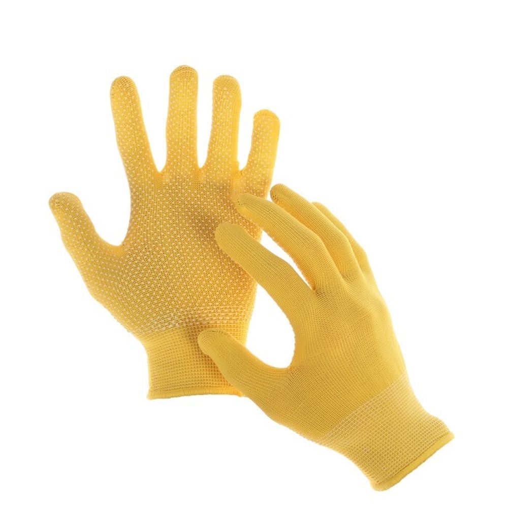 Перчатки рабочие, х/б, с нейлоновой нитью, с ПВХ точками, размер 9, жёлтые, Greengo
