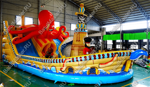 Коммерческий надувной батут "Корабль с осьминогом" 19*9*7 м