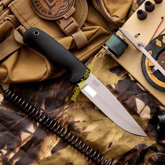 Тактический разделочный нож Линь AUS-8, рукоять ElastronG Черный