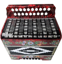 ГАРМОНЬ "ЧАЙКА" (S48ХL, 19х12), ЦВЕТ КРАСНЫЙ, РОСПИСЬ "ПАЛЕХ"