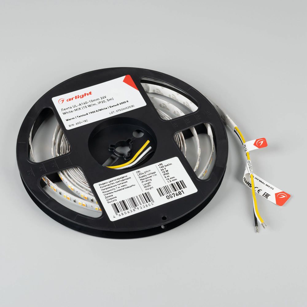 Светодиодная лента UL-A140-10mm 24V White-MIX (15 W/m, IP20, 5m) (Arlight, Изменяемая ЦТ) 057681