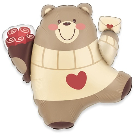 ФИГУРА Мишка танцующий с цветами 69 см