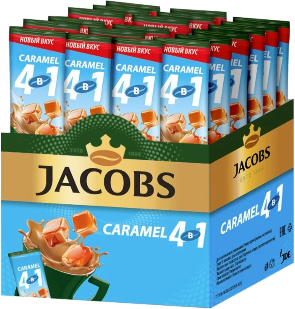 Растворимый кофе Jacobs 4 в 1 Caramel, в стиках, 24 шт