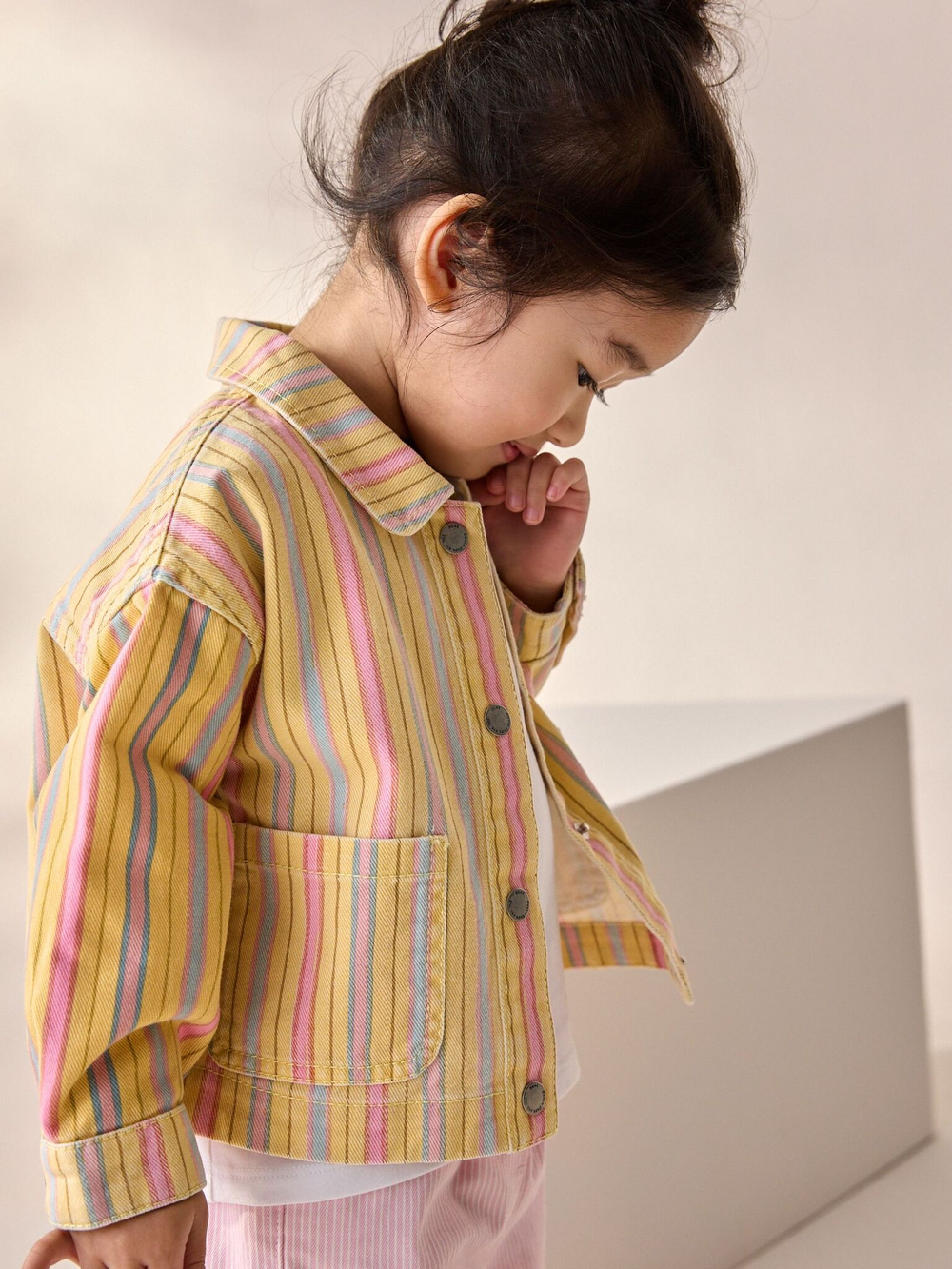 Куртка джинсовая для девочки Next AL1-589, Бежевый, Розовый, Синий