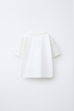 ZARA ФУТБОЛКА С АНИМАЛИСТИЧЕСКИМ ПРИНТОМ, ЖЕЛТОВАТО-БЕЛЫЙ