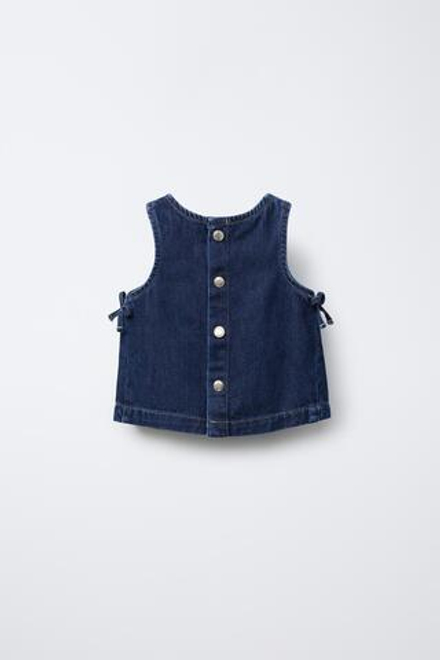 ZARA ДЖИНСОВЫЙ ТОП С БАНТАМИ, СИНИЙ