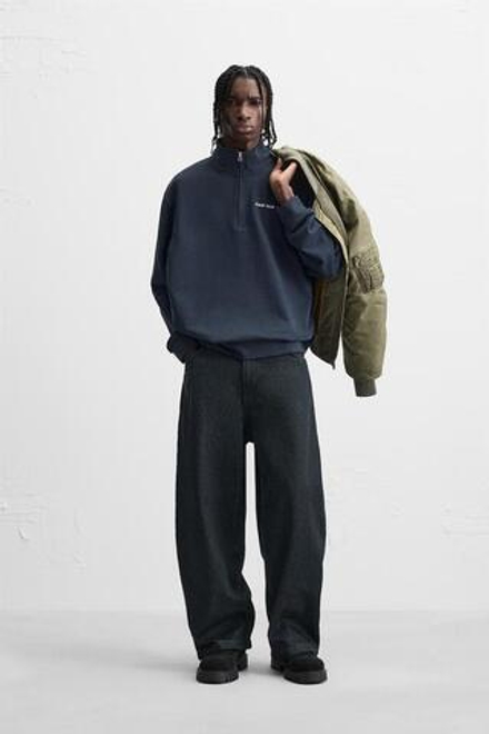 ZARA ТОЛСТОВКА С КОНТРАСТНОЙ ВЫШИВКОЙ, МОРСКОЙ СИНИЙ
