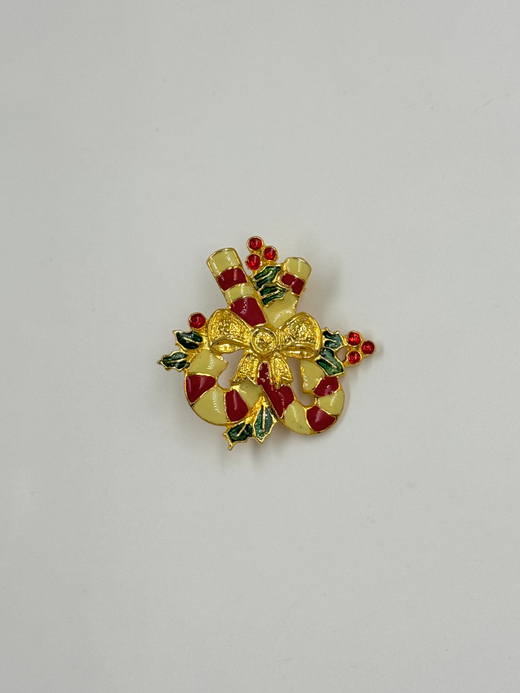 Брошь Карамельные тросточки с остролистом