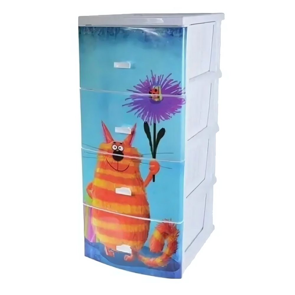 Комод ДЕКОР(моно рис) 4-х Кот белый РП-451